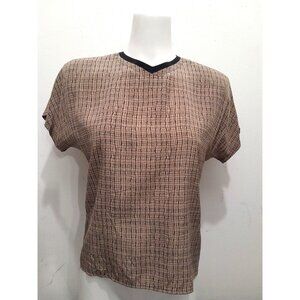 VTG 80s Linda Allard Ellen Tracy Size 4 Petite Quiet Luxury Silk Plaid Blouse